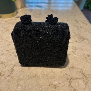 Elegant Mini Black Beaded Evening Bag
